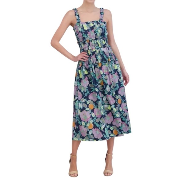 Eliza J | Women's Floral Bird Print Cotton Midi Sundress Size 12 NWT - Picture 1 of 8